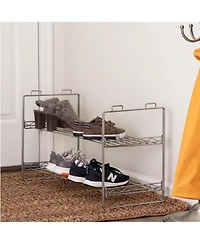 Household Essentials Stackable Two-Tier Metal Shoe Rack for Closet Storage, Silver