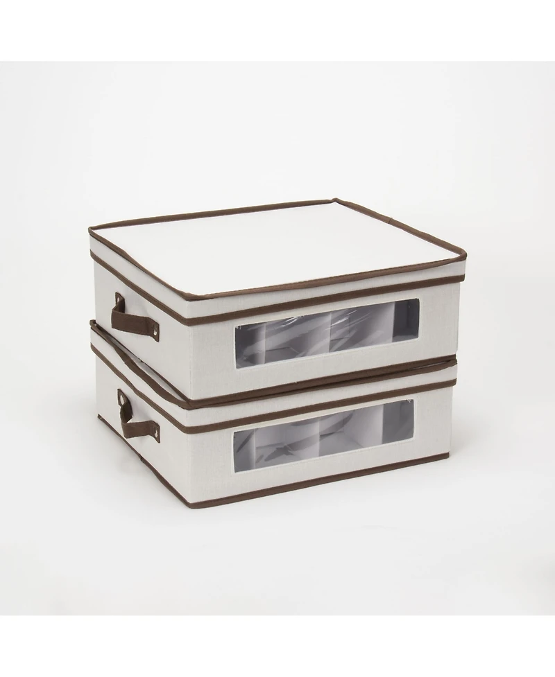 Household Essentials China Cup Storage Box, Windowed with Side Handles, Cream