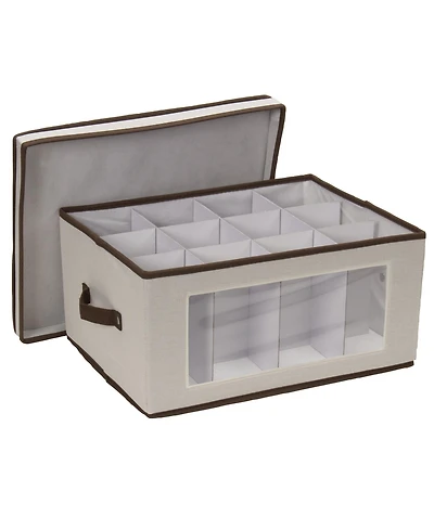 Household Essentials Wine Glass Storage Box, Windowed Panel and Handles, Cream