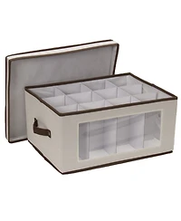 Household Essentials Wine Glass Storage Box, Windowed Panel and Handles, Cream
