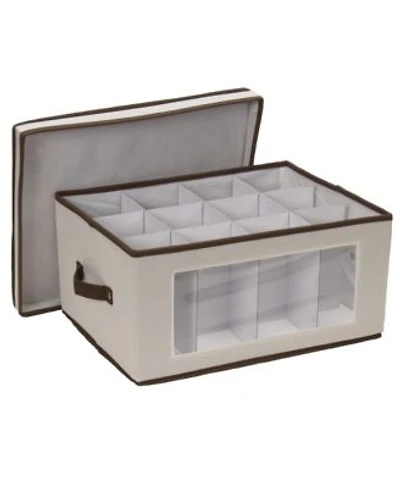 Household Essentials Wine Glass Storage Box Windowed Panel Handles Cream