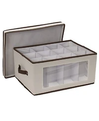 Household Essentials Wine Glass Storage Box Windowed Panel Handles Cream