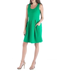24seven Comfort Apparel Sleeveless Skater Pleated Mini Dress with Pockets