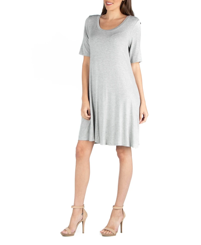 24seven Comfort Apparel Soft Flare T-Shirt Dress with Pocket Detail