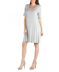 24seven Comfort Apparel Soft Flare T-Shirt Dress with Pocket Detail