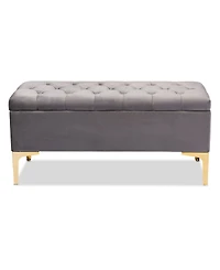 Furniture Valere Glam and Luxe Upholstered Button Tufted Storage Ottoman