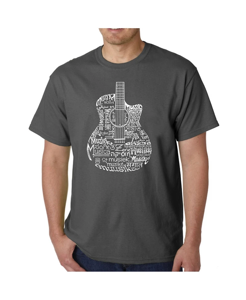 La Pop Art Men's Word Art - Languages Guitar T-Shirt