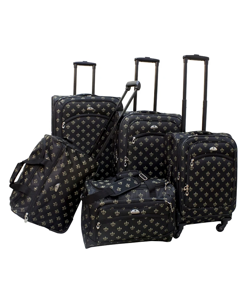 American Flyer Fleur De Lis 5 Piece Spinner Luggage Set