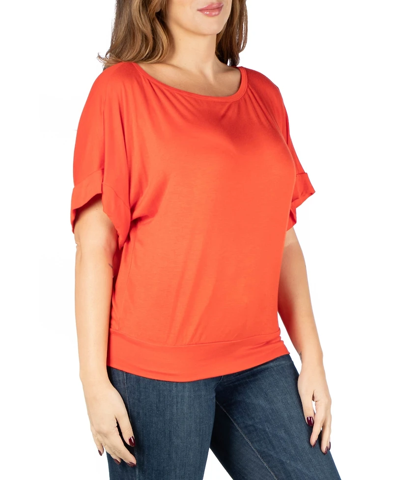 24seven Comfort Apparel Plus Short Sleeve Loose Fitting Dolman Top