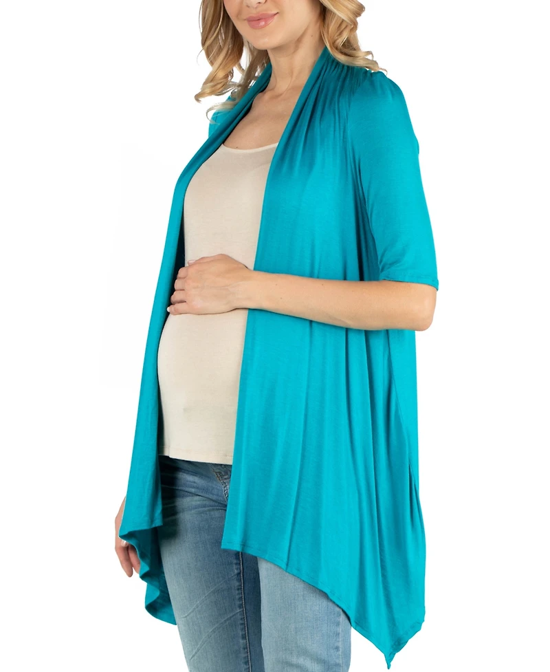 24seven Comfort Apparel Loose Fit Open Front Maternity Cardigan with Half Sleeve