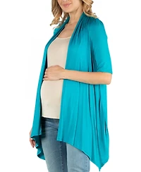 24seven Comfort Apparel Loose Fit Open Front Maternity Cardigan with Half Sleeve