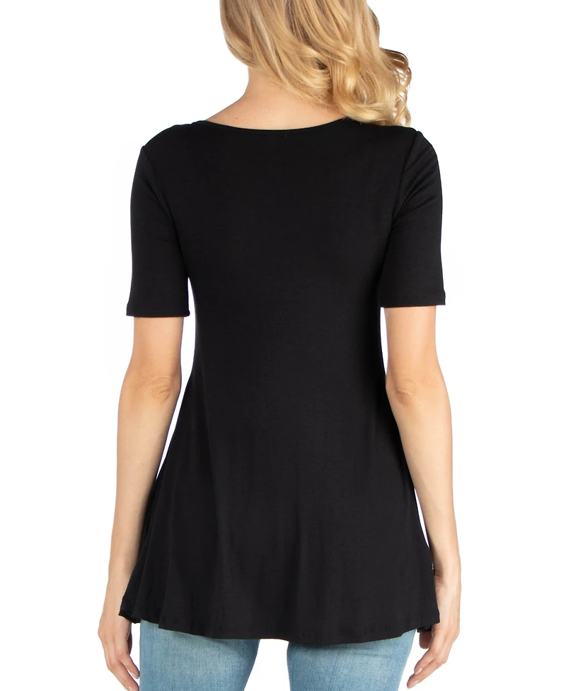 24seven Comfort Apparel Quarter Sleeve Maternity Tunic Top with Button Detail