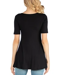 24seven Comfort Apparel Quarter Sleeve Maternity Tunic Top with Button Detail