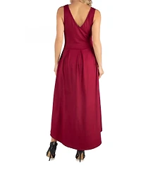24seven Comfort Apparel Sleeveless Fit and Flare High Low Maternity Dress