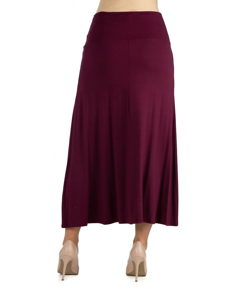 24seven Comfort Apparel Womens Elastic Waist Solid Color Maternity Maxi Skirt
