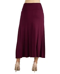 24seven Comfort Apparel Womens Elastic Waist Solid Color Maternity Maxi Skirt