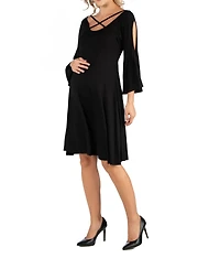 24seven Comfort Apparel Maternity Knee Length Cold Shoulder Dress