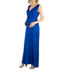 24seven Comfort Apparel V Neck Sleeveless Maternity Maxi Dress with Belt