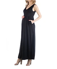 24seven Comfort Apparel Maxi Maternity Sleeveless Dress with Pockets