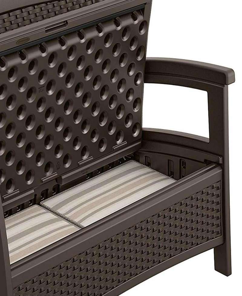 Suncast Elements BMWB5000 Resin Wicker Design Loveseat with Storage Area, Java