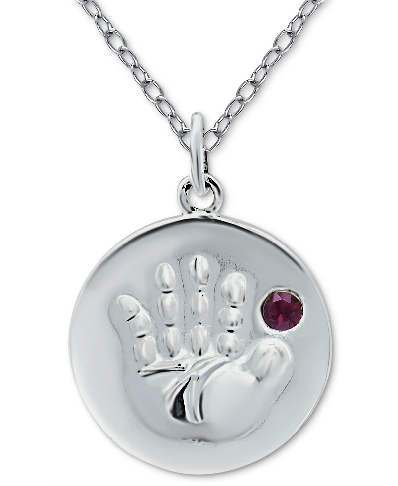 Giani Bernini Crystal Birth Month "Handprint" Disc 18" Pendant Sterling Silver, Created for Macy's
