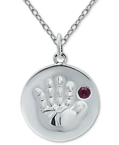 Giani Bernini Crystal Birth Month "Handprint" Disc 18" Pendant Sterling Silver, Created for Macy's