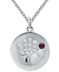 Giani Bernini Crystal Birth Month "Handprint" Disc 18" Pendant Sterling Silver, Created for Macy's