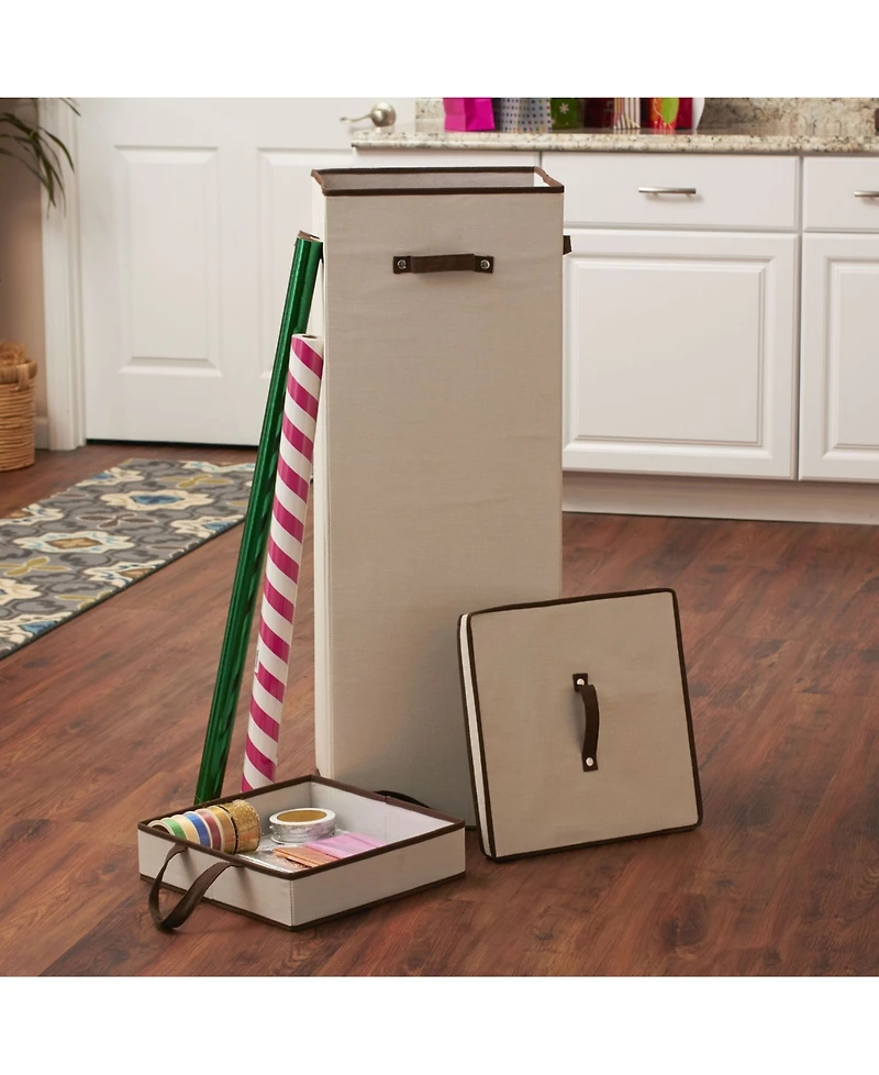 Household Essential Tall Wrapping Paper Organizer Storage Box with Lift-Out Ribbon Tray