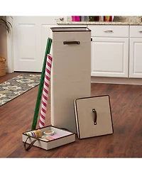 Household Essential Tall Wrapping Paper Organizer Storage Box with Lift-Out Ribbon Tray