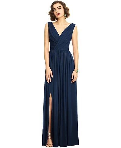 Dessy Collection Plus Sleeveless Draped Chiffon Maxi Dress with Front Slit