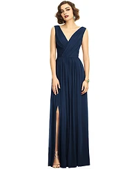 Dessy Collection Plus Sleeveless Draped Chiffon Maxi Dress with Front Slit