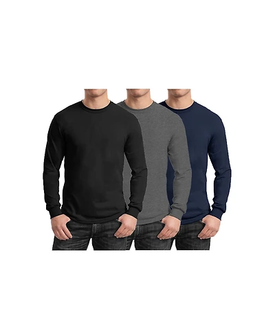 Galaxy By Harvic Men's 3-Pack Egyptian Cotton-Blend Long Sleeve Crew Neck Tee