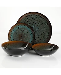 Gibson Kyoto Teal 16-piece Double Bowls Dinnerware Set, Service for 4