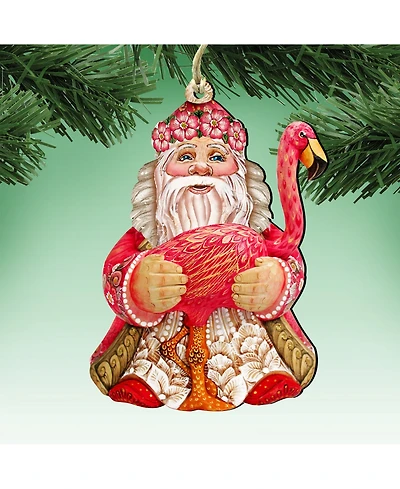 Designocracy Flamingo Santa Wooden Christmas Ornament Set of 2