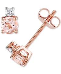 Morganite (3/4 ct. t.w.) & Diamond (1/20 ct. t.w.) Stud Earrings in 10k Rose Gold