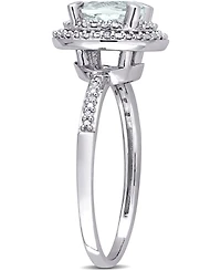 Aquamarine (1-1/7 ct. t.w.) & Diamond (1/10 Halo Ring 10k White Gold