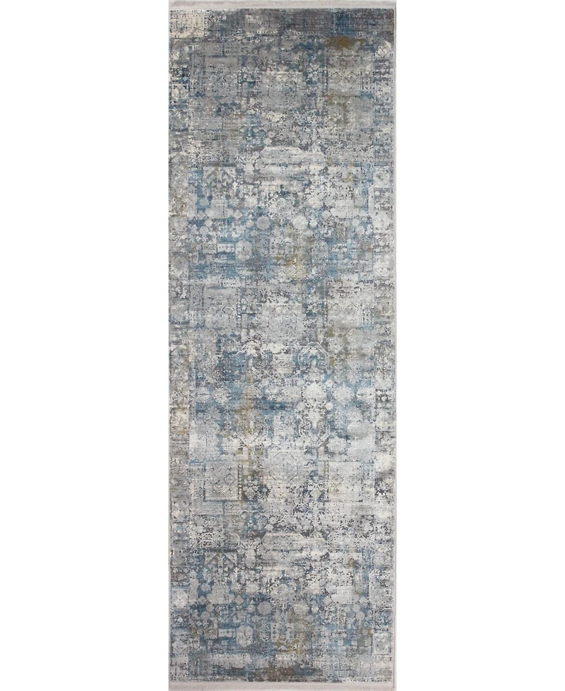 Bashian Charm Cha-05 Gray, Blue 2'6" x 8' Runner Rug