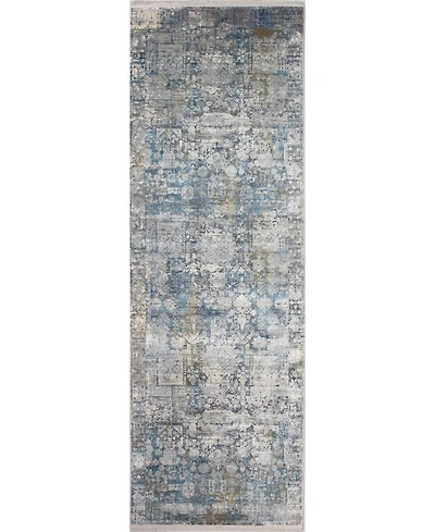 Bashian Charm Cha-05 Gray, Blue 2'6" x 8' Runner Rug