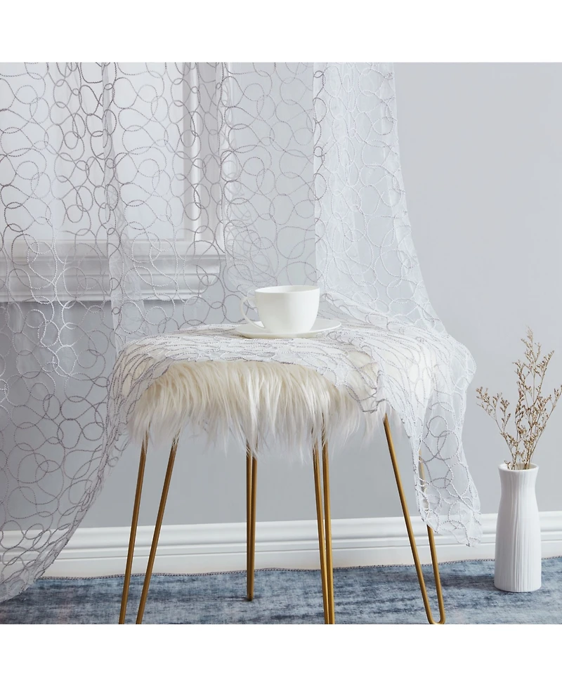 Hlc.me Audrey Embroidered Premium Soft Decorative Sheer Voile Light Filtering Grommet Window Treatment Curtain Drapery Panels for Bedroom & Living Roo