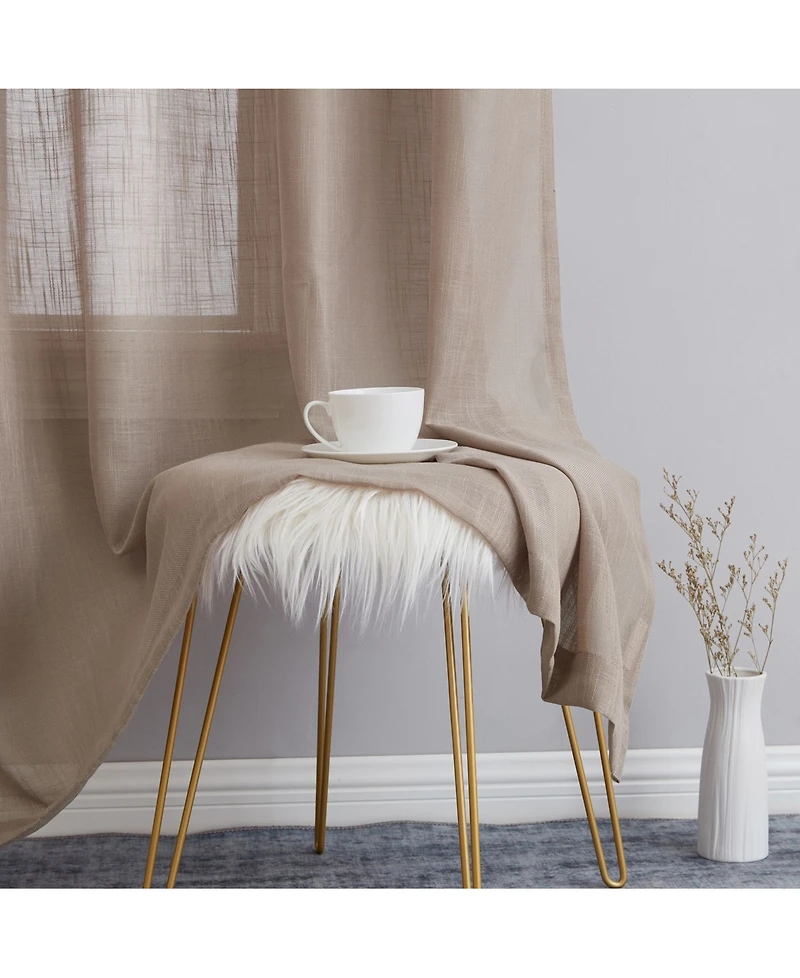Hlc.me Abbey Faux Linen Textured Semi Sheer Privacy Sun Light Filtering Transparent Window Grommet Long Thick Curtains Drapery Panels for Bedroom & Li