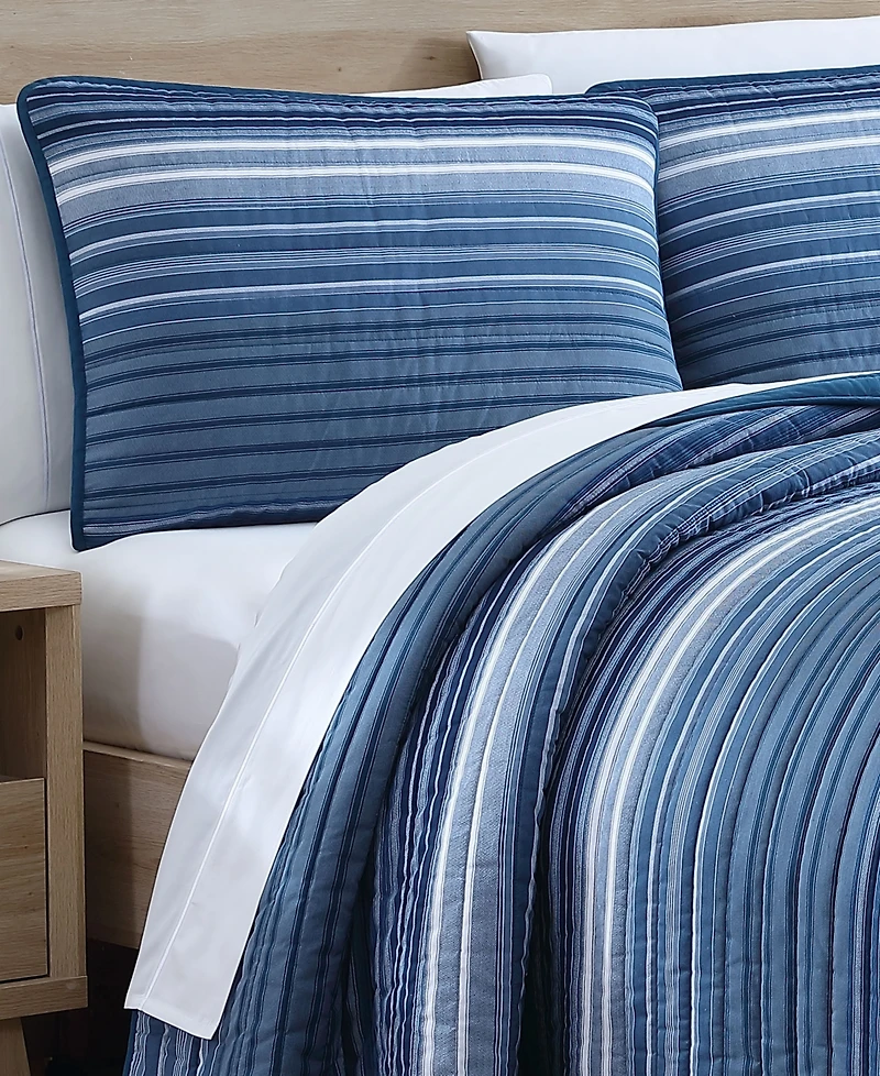 Nautica Coveside Blue Cotton Reversible -Piece Quilt Set
