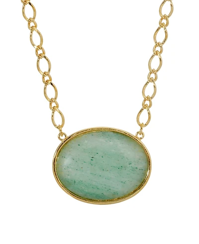 2028 Gold-Tone Aventurine Semi Precious Oval Stone Necklace