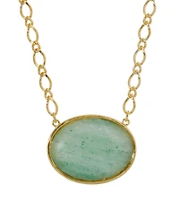 2028 Gold-Tone Aventurine Semi Precious Oval Stone Necklace