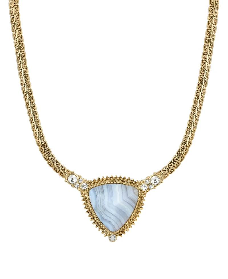2028 Gold-Tone Semi Precious Triangle Stone Necklace