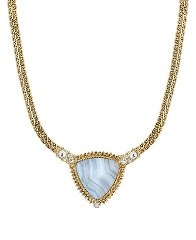 2028 Gold-Tone Semi Precious Triangle Stone Necklace