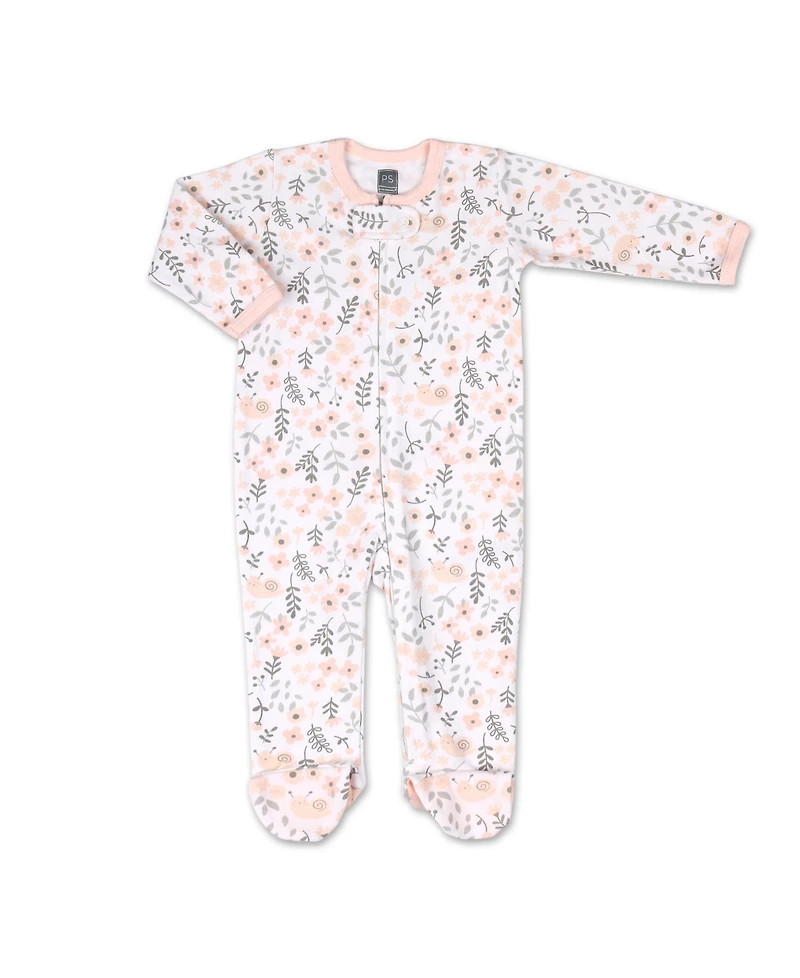The Peanutshell Baby Girls Sleep N Play Footed Pajamas for Girls, Pink Floral, 3 Pack, to 9 Months