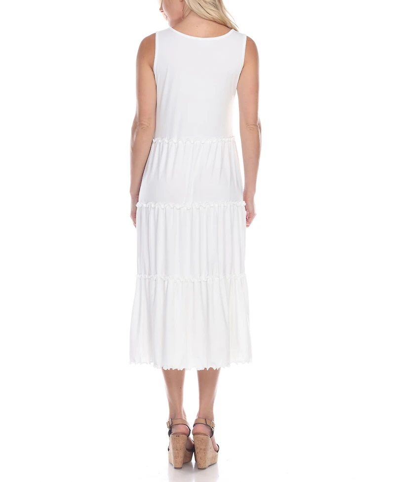 White Mark Women's Scoop Neck Tiered Midi Dress