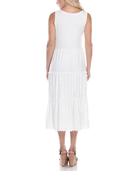 White Mark Women's Scoop Neck Tiered Midi Dress