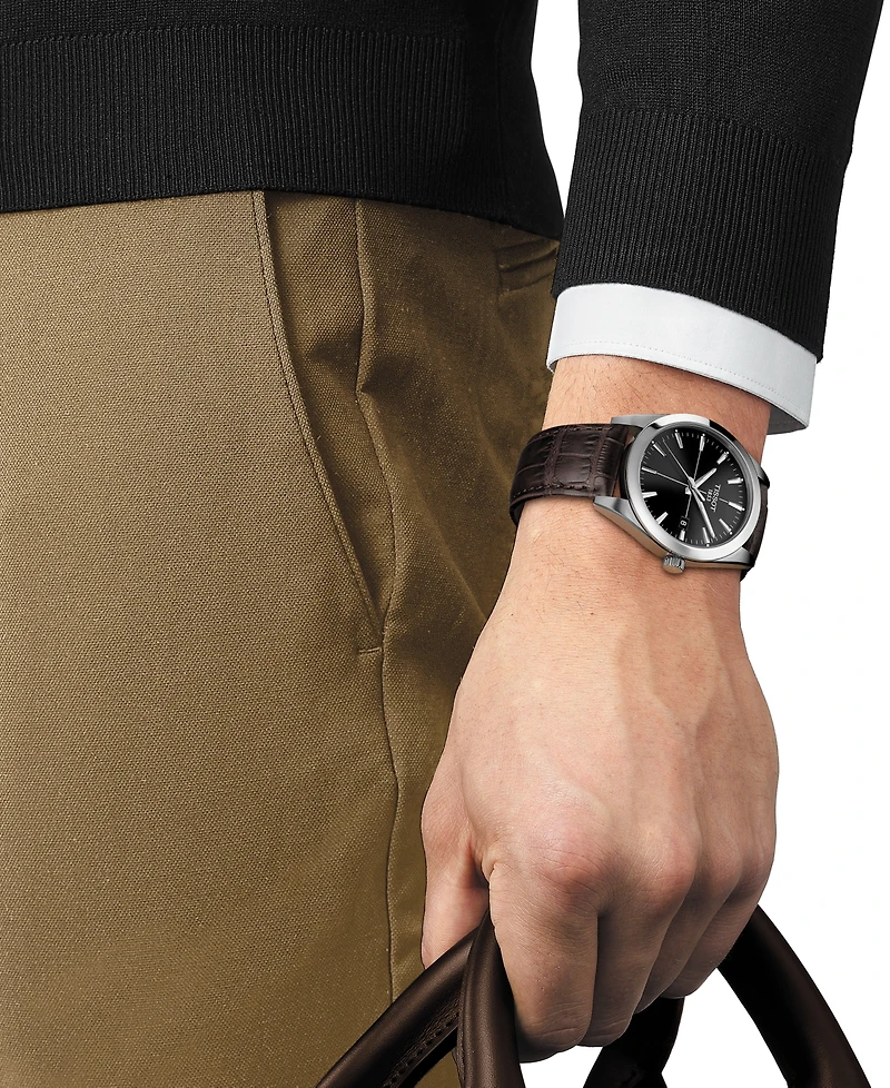 Tissot Men's Swiss Gentleman Brown Leather Strap Watch 40mm