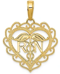 Registered Nurse Open Heart Charm Pendant in 14k Gold
